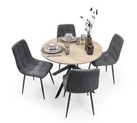 Homely® | Pack Comedor Moderno Core con Mesa Redonda 100 cm. Tapa Artisan y 4 Sillas Tapizadas Acolchadas Color Gris Oscuro | Conjunto Mesa Comedor Estilo Nórdico Industrial | Cocina y Salón