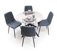 Homely® | Pack Comedor Moderno Core con Mesa Redonda 100 cm. Tapa de 1 Pieza Cemento | 4 Sillas Tapizadas Acolchadas C/Azul Cobalto | Conjunto Mesa Comedor Estilo Nórdico Industrial | Cocina y Salón