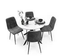 Homely® | Pack Comedor Moderno Core con Mesa Redonda 100 cm. Tapa de 1 Pieza Cemento | 4 Sillas Tapizadas Acolchadas C/Gris Oscuro | Conjunto Mesa Comedor Estilo Nórdico Industrial | Cocina y Salón