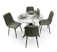 Homely® | Pack Comedor Moderno Core con Mesa Redonda 100 cm. Tapa de 1 Pieza Cemento | 4 Sillas Tapizadas Acolchadas C/Verde Musgo | Conjunto Mesa Comedor Estilo Nórdico Industrial | Cocina y Salón