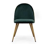 Homely® | Silla tapizada Madeira | Elegante y Sofisticado | Silla de Comedor con Acabado Velvet Verde Terciopelo | Patas Metal Color Madera | Diseño Vintage | Comedor, Cocina, Salón | 49x50x84 cm.