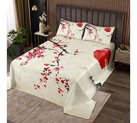 Homemissing Juego de colcha acolchada japonesa con flores de cerezo, colcha acolchada para niños y niñas, flores de árbol de Sakura, primavera, rojo y marrón, 3 piezas, tamaño King