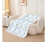 Homemissing Manta con estampado floral botánico, flores azules, forro polar suave, acogedora, mullida, cálida, cuadrícula, a cuadros, manta de felpa mullida, temática natural, tamaño Queen, 90 x 90