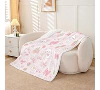 Homemissing Manta de felpa suave con diseño de gato con lazo rosa, sherpa acogedora, cálida y mullida, Kawaii, fresa, 40 x 50 pulgadas, para cama, sofá, sala de estar