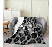Homemissing Manta de forro polar con lazo de leopardo gris, coqueta, coqueta, coqueta, lazo para cama, sofá, silla, estampado animal, tamaño Queen, 90 x 90 pulgadas, decoración de dormitorio