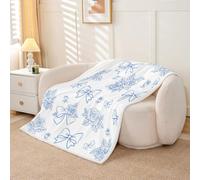Homemissing Manta de sherpa con lazo azul para sofá y niñas, manta de forro polar súper suave y acogedora para invierno, manta de felpa estilo princesa de ensueño, tamaño Queen, 90 x 90 pulgadas, para