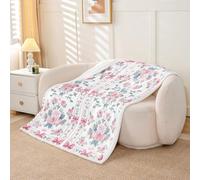 Homemissing Manta de sherpa con lazo de flores para sofá, con lazo rosa, súper suave, acogedora, de forro polar, estampado floral botánico, para invierno, cobija de felpa con bonito lazo, tamaño Queen
