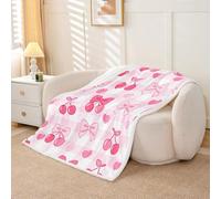 Homemissing Manta rosa con lazo para niñas, de forro polar suave y sherpa, acogedora, de felpa cálida a cuadros, doble de 60 x 79 pulgadas, para cama, sofá, sala de estar