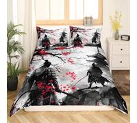 Homemissing Samurai - Juego de cama japonesa (200 x 200 cm, para niños, Ukiyo - e japonés, juego de cama para niño, niña, adolescente Sakura para decoración del hogar, ropa de cama conjunto de estilo