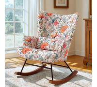 HomeMiYN Mecedora con cojín Lumbar, Estructura de Metal y Base de Madera, Silla de Lactancia, salón, diseño de Flores