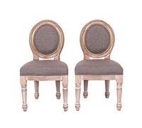 HomeMiYN Set 2 Sillas para Niño de Madera con Asiento Acolchado Marrón Café | Sillas Infantiles de Escritorio Vintage Francés, Silla Medallón con Respaldo Ovalado Ergonómico