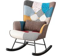 HomeMiYN Sillón Mecedora Tapizado Patchwork, Estructura Metal y Base Madera,Estilo Retro Escandinavo para Salón o Dormitorio Infantil (Color Marrón)