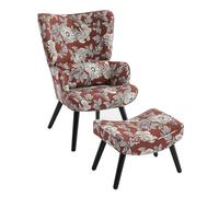 HomeMiYN Sillón orejero con cojín y reposapiés para sala de estar, sofá individual vintage rococó floral