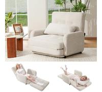 HomeMiYN Sofá Cama Plegable 4 en 1, Sillón Relax y Cama de Visitantes | Conector para Sofá 2 Plazas | Alternativa a Sillón Cama| para Salón y Dormitorio Blanco Marfil