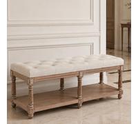 HomeMiYN Zapatero para 2 personas, banco acolchado con estante para zapatos para 10 pares de zapatos, cómodo asiento, gris natural, 114 x 40 x 49 cm, beige