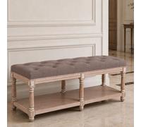 HomeMiYN Zapatero para 2 personas, banco acolchado con estante para zapatos para 10 pares de zapatos, cómodo asiento, gris natural, 114 x 40 x 49 cm, marrón café