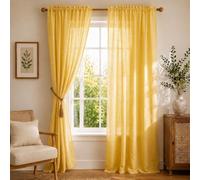 HOMEMONDE Cortinas traslúcidas de 9 pies con bolsillo para barra, filtro de luz, cortinas de algodón, juego de 2 cortinas largas de 108 pulgadas para sala de estar, color mostaza, perfectas para