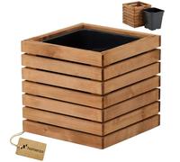 HOMERZO Cama Elevada, Jardinera, Maceta, Jardinera de Flores, Plantador, Impregnación Marrón, Inserción de Plástico (36 x 36 cm H35)