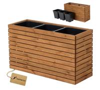 HOMERZO Maceta de Madera - impregnada y Resistente a la Intemperie - con Inserto de plástico extraíble - Cama Alta de Flores para balcón, jardín, terraza (Horizontal-marrón 98x36 H55 cm)