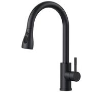 HOMESBRAND Grifo para fregadero de cocina, grifo de cocina con rociador extraíble, grifo mezclador de cocina, rociador de grifo con función de pausa, giratorio de 360 grados, preenjuague, color negro