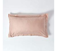HOMESCAPES Funda de Almohada Oxford de algodón Egipcio Puro marrón Topo de 330 Hilos, Equivalente a percal de 500 Hilos, tamaño King, Funda de Almohada de satén a Rayas