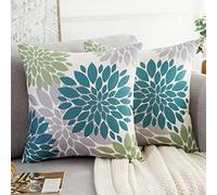 HomeStilez Funda Cojin 50x50cm,Funda de Almohada Verde y Gris Verde Azulado Cojines Sofá Fundas de Cojín de Lino con Estampado Funda de Cojín Decorativa para Salón Jardín Salón Cama Silla Habitacion