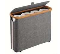 HomeVortex Cesta de almacenamiento de papel higiénico con tapa, soporte de tela Oxford gris para baño, capacidad para 9-12 rollos, contenedor organizador a prueba de polvo con asas para toallas y
