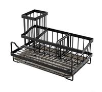 HomeVortex Estante de drenaje para fregadero de cocina, soporte de esponja con organizador dispensador de jabón y cepillo para caddy, soporte de almacenamiento de hierro de 4 compartimentos para tapón
