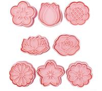 HomeVortex Juego de 8 cortadores de galletas de flores, herramientas de polipropileno para decoración de galletas, fondant, pasteles, moldes fáciles de limpiar