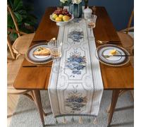 HomeVortex Mesa de jacquard blanca para corredor, múltiples borlas bordadas, tela de chenilla, bufanda para comedor, boda, fiesta, decoración del hogar, 32 cm x 220 cm