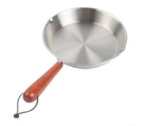 HomeVortex Sartén de acero inoxidable 304, sartén sin revestimiento con mango de madera resistente al calor, para calentar huevos, panqueques, aceite, rojo, 25 x 12,7 x 2,5 cm (rojo 2)