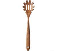 HomeVortex Servidor de espaguetis de madera de teca, tenedor antiadherente seguro para pasta con gancho para colgar, utensilio de cocina resistente al calor para remover y servir, 32,3 x 7,7 cm