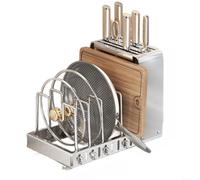 HomeVortex Soporte extensible para tapa de olla y organizador de utensilios, estante retráctil de almacenamiento de cocina de 30 a 52 cm con base antideslizante para utensilios de cocina y tablas de