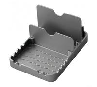 HomeVortex Soporte para tapa de olla 2 en 1 y soporte para cuchara con almohadilla de goteo para encimera de cocina, estante organizador de aluminio, gris, 20 x 14 x 10 cm