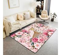 Homewish Alfombra clásica de piel de leopardo, 150 x 200 cm, con estampado de guepardo, alfombra rústica bohemia que no se desprende, alfombra vintage floral rural grande
