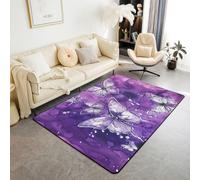 Homewish Alfombra de 100 x 150 cm para dormitorio, sala de estar, alfombra moderna con estampado de acuarela morada, grafiti de dibujos animados, alfombras grandes, animales kawaii que no se