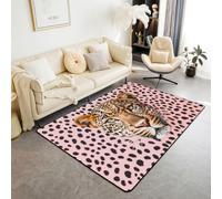 Homewish Alfombra de área con estampado de guepardo de 150 x 200 cm, diseño clásico de leopardo marrón y negro, alfombra para sala de estar, alfombra grande con estampado de leopardo, no desprende
