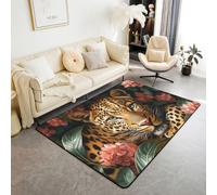 Homewish Alfombra de área con estampado de guepardo de 150 x 200 cm para dormitorio, alfombra clásica de piel de leopardo, para sala de estar, flores bohemias, alfombras grandes rústicas y bohemias