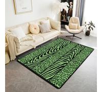 Homewish Alfombra de área con estampado de guepardo negro y verde para dormitorio, 150 x 200 cm, diseño de leopardo neón, safari, cebra, no se desprende, alfombra grande