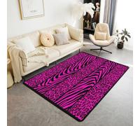 Homewish Alfombra de área con estampado de leopardo neón de 150 x 200 cm para dormitorio, sala de estar, alfombra moderna con estampado de guepardo negro y rosa intenso, alfombra grande de safari