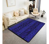 Homewish Alfombra de área con estampado de leopardo y cebra, 100 x 150 cm, color negro y azul, para sala de estar, safari africano, no se desprende, alfombra grande con piel de animal salvaje