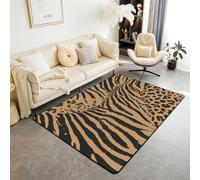 Homewish Alfombra de área con estampado de leopardo y cebra, 100 x 150 cm, diseño de guepardo, diseño de rayas de cebra, color marrón, negro, estético, estampado animal, no se desprende, con líneas