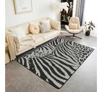 Homewish Alfombra de área con estampado de leopardo y cebra, 100 x 150 cm, para dormitorio, sala de estar, color gris y negro, estética, no se desprende, alfombra neutra geométrica con líneas moteadas