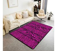 Homewish Alfombra de área de guepardo neón de 150 x 200 cm para dormitorio, alfombra con estampado de leopardo safari, para sala de estar, color negro y rosa intenso, no se desprende, alfombra grande
