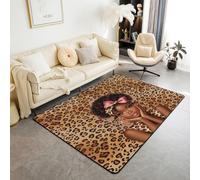 Homewish Alfombra de área negra con lazo para niñas, 100 x 150 cm, diseño estético de leopardo, para sala de estar, no se desprende, bonita alfombra grande de cerezas rojas