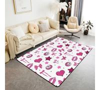 Homewish Alfombra de área rosa con estampado de leopardo de 100 x 150 cm, diseño de guepardo Y2K de la suerte, 8 bolas, coqueta, mariposa, lazo, estrellas, no se desprende, alfombra moderna y estética
