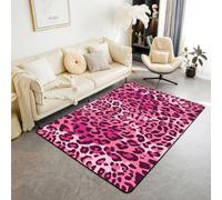 Homewish Alfombra de piel de guepardo de 150 x 200 cm - Alfombra de piel de leopardo para sala de estar, color rosa intenso, no se desprende, alfombra grande con temática de safari salvaje