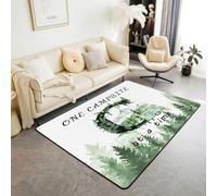 Homewish Alfombra Happy Camping de 100 x 150 cm para dormitorio, sala de estar, alfombra moderna con letra C del bosque, alfombra moderna para suelo, bosque, árboles, montaña gigante, alfombra grande