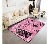 Homewish Alfombra Happy Halloween de 150 x 200 cm | Alfombra de salón con diseño de calavera de gato con purpurina, moderna, no se desprende, alfombra grande para niñas