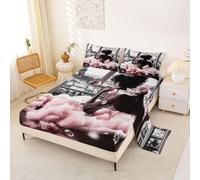 Homewish Black Hair - Juego de sábanas para cama individual, diseño de la Torre Eiffel de París, con corona de diamantes brillantes, 3 piezas, color rosa